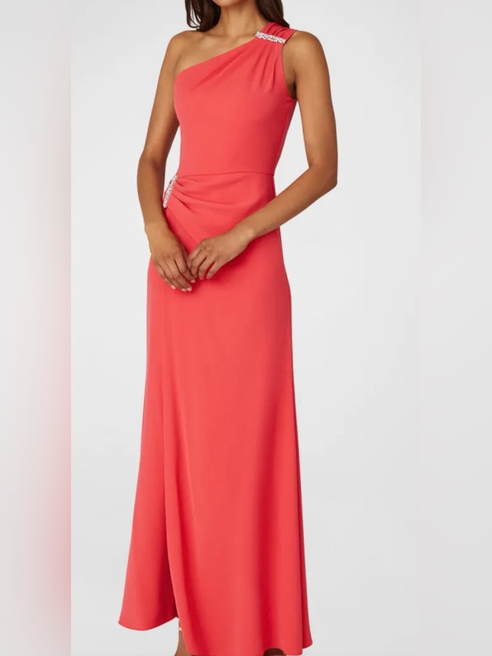 Shoshanna midnight One-Shoulder Crystal-Embellished Crepe Gown